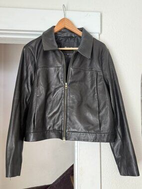 Real Leather! Madewell shrunken zip front jacket